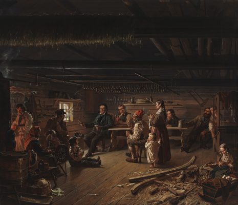 Robert Wilhelm Ekman: Pentti Lyytinen lukee runojaan savolaisessa pirtissä (1848). Kansallisgalleria/Ateneumin taidemuseo. Kuva: Kansallisgalleria/Yehia Eweis.