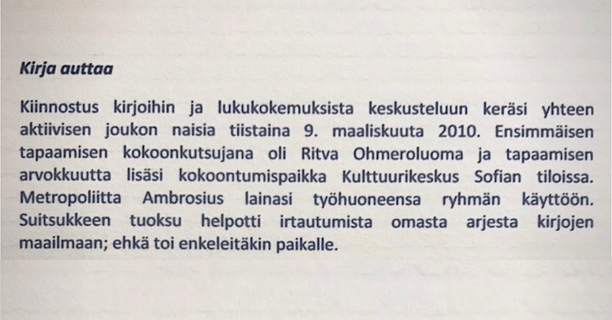 Ote lukupiirin perustamismuistiosta vuodelta 2010.