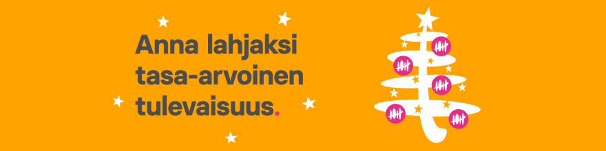 Valkoinen joulukuusi oranssilla taustalla.