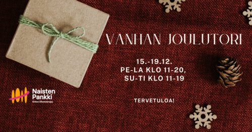 Tekstiä, jossa lukee Vanhan Joulutori sekä lahjapaketti.