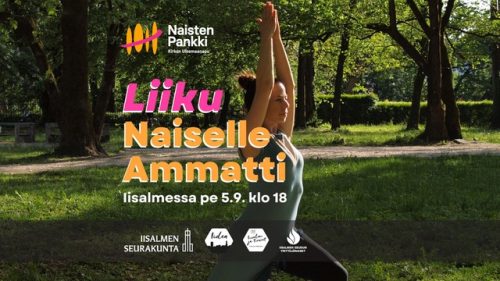 Nainen puistossa joogaamassa.