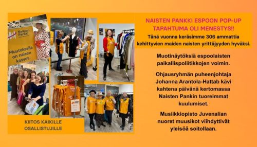 KUvakollaasi oranssiliivisistä naisista.