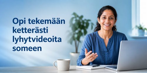 Nainen tietokoneen äärellä.